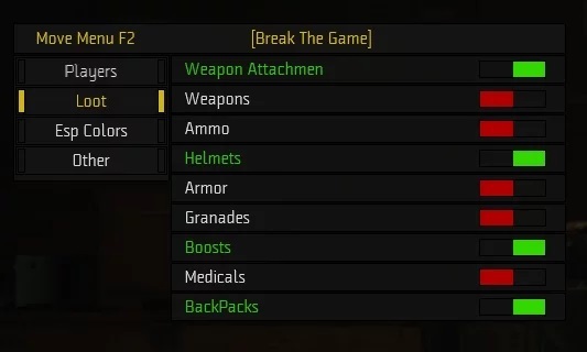 BTG cheat for PUBG - menu 3