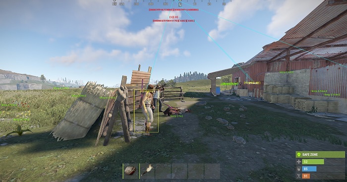 Demonstration of the ESP functions of the BTG RUST private cheat in the game. Highlight enemies, loot and evict players from the server.